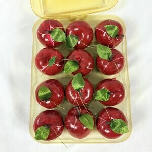 Vintage Set of 12 Shiny Red Lacquered Apple Christmas Ornaments 2 1/4"